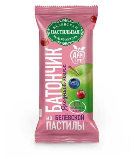 Батончик ™ "Белевская пастильная мануфактура" из яблочной пастилы "Ягодное ассорти" без сахара 35 гр VM-00010423 - фото 11558