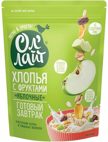 Хлопья с фруктами ™ "Ол Лайт" Яблочные, 300 гр VM-00012715 - фото 11195