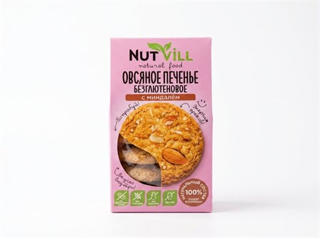 Печенье  ™ "NutVill" овсяное  "С миндалем", БЕЗ САХАРА И БЕЗ ГЛЮТЕНА, 85 гр VM-00011480